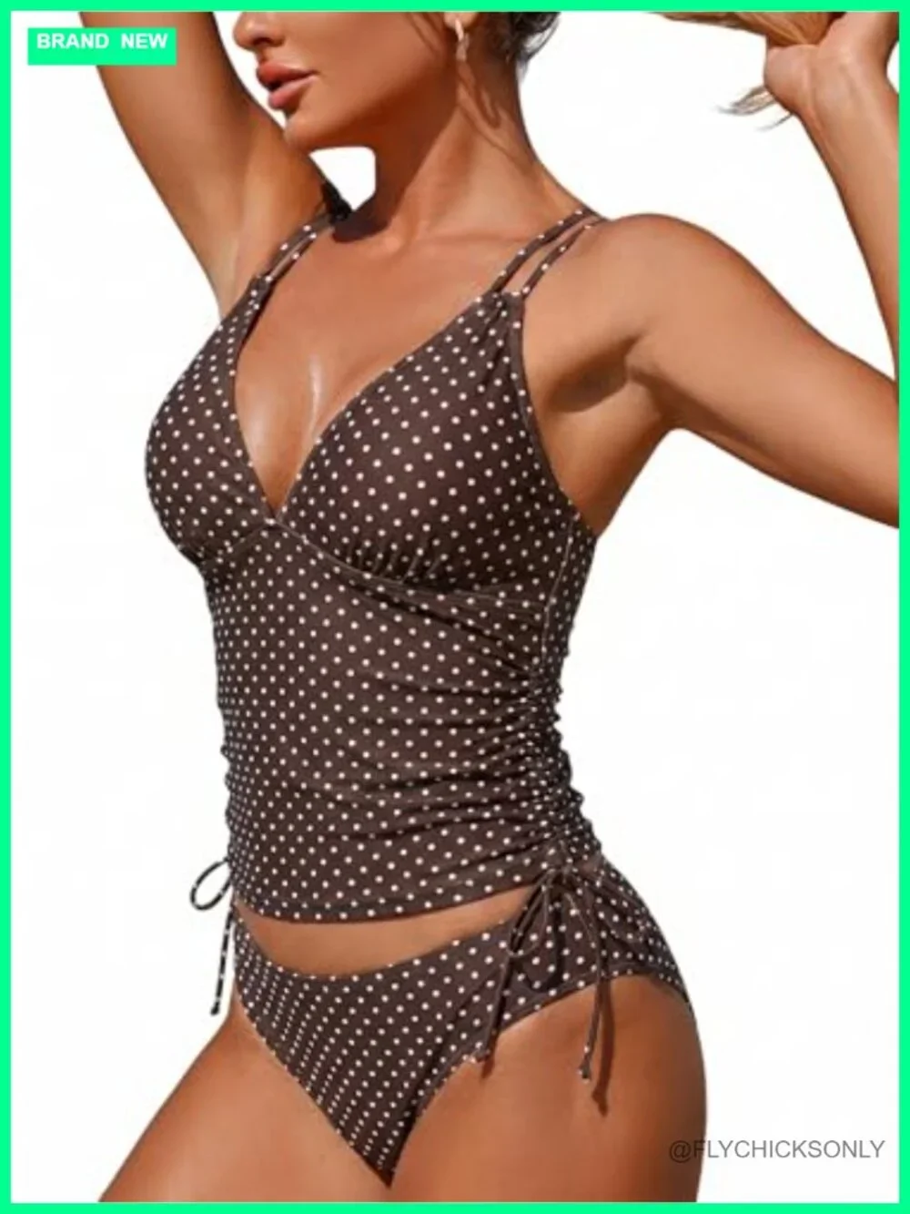 ZAFUL Tankini Two Piece Swimsuit Tummy Control V-Neck Spaghetti Strap Cheeky